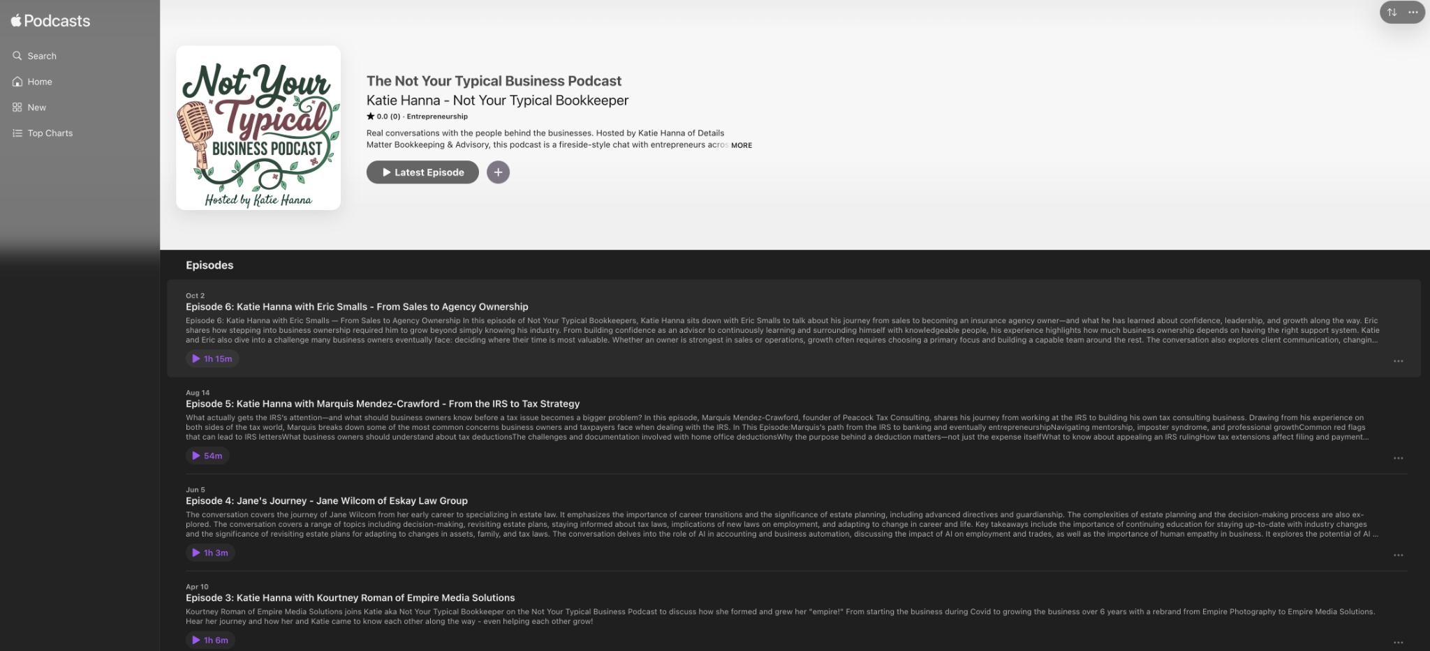The Not Your Typical Business Podcast displayed on Apple Podcasts